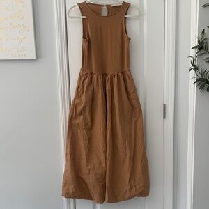 LOFT Petite Poplin Bubble Midi Dress‎ Tan Sleeveless